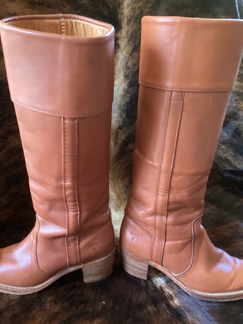 Beautiful Rare Vintage Frye Campus Fold Over Reddish Brown Tall Leather Boots🌺 - Picture 14 of 15